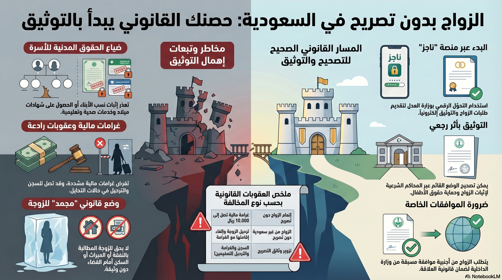 عقوبة الزواج بدون تصريح في السعودية وآثاره القانونية.