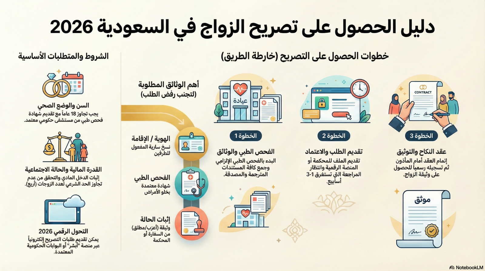 إجراءات استخراج تصريح الزواج في السعودية لعام 2026.